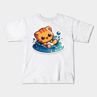 kitty in a puddle Kids T-Shirt